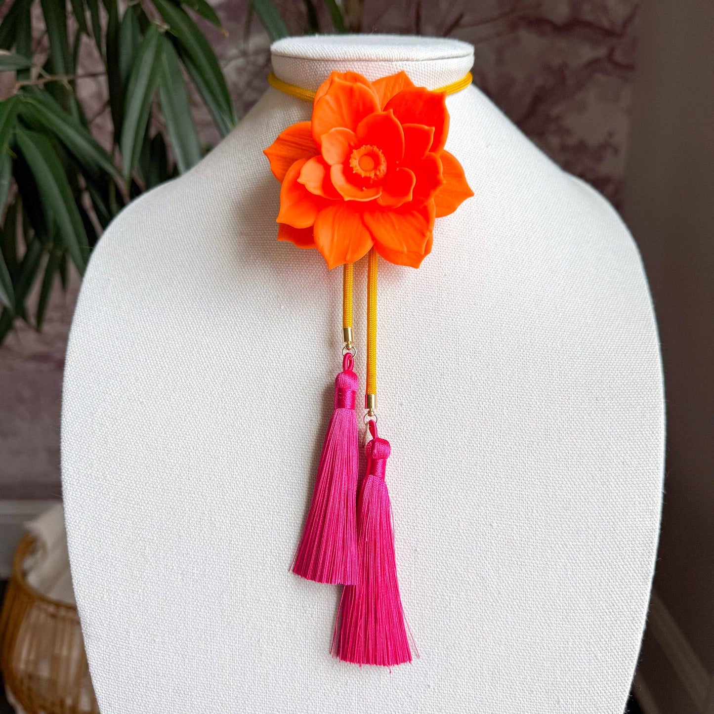 Lotus Flower Bolo Orange Citrus with Golden Yellow & Fuchsia