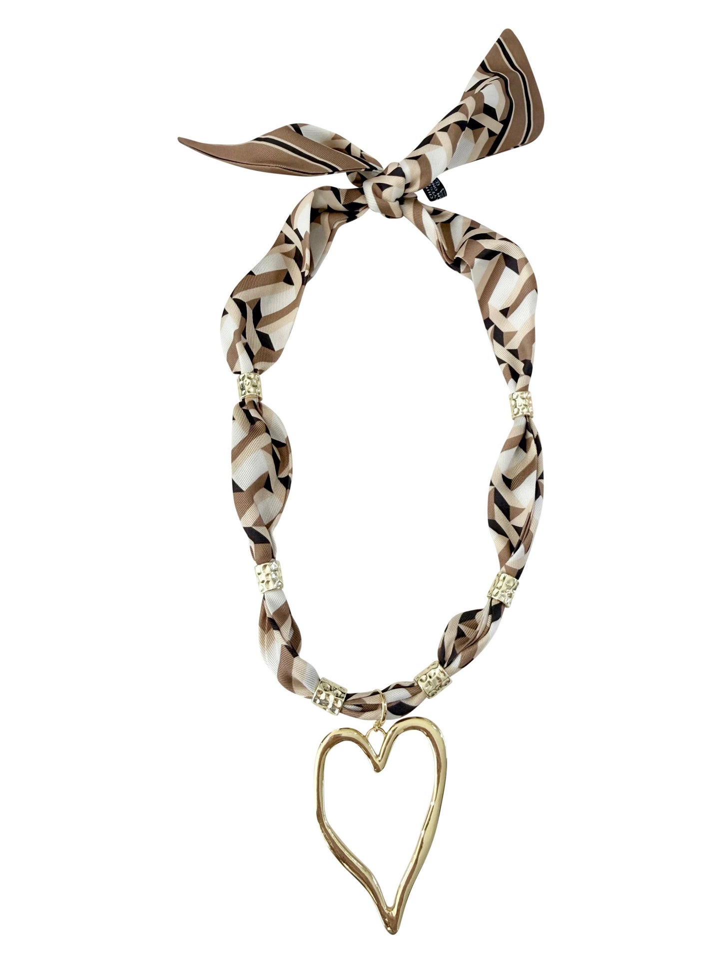 Josie Brown and Tan Scarf Necklace with Jumbo Heart Charm