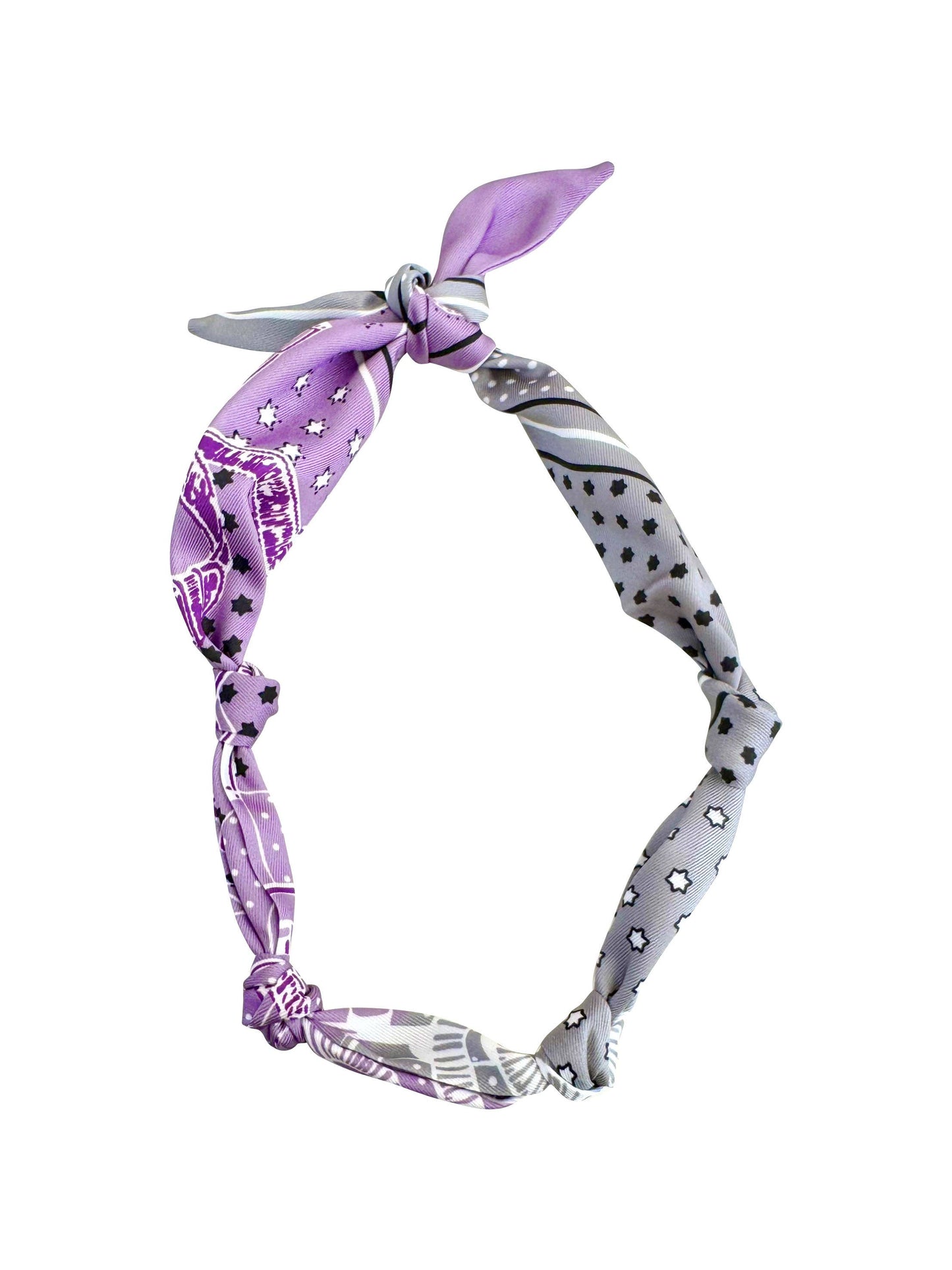 Knotted Carley Purple and Gray Bandana Scarf Necklace
