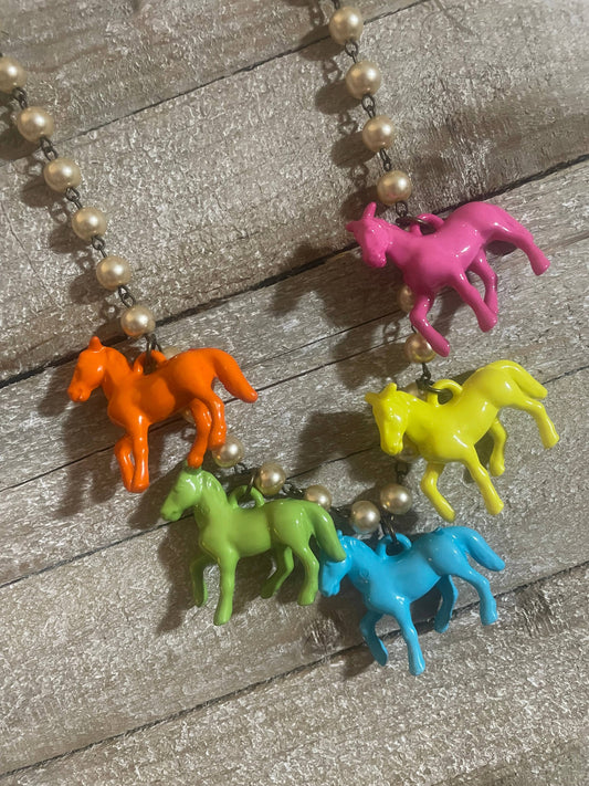 Pony Horse Club Necklace on Pearls 