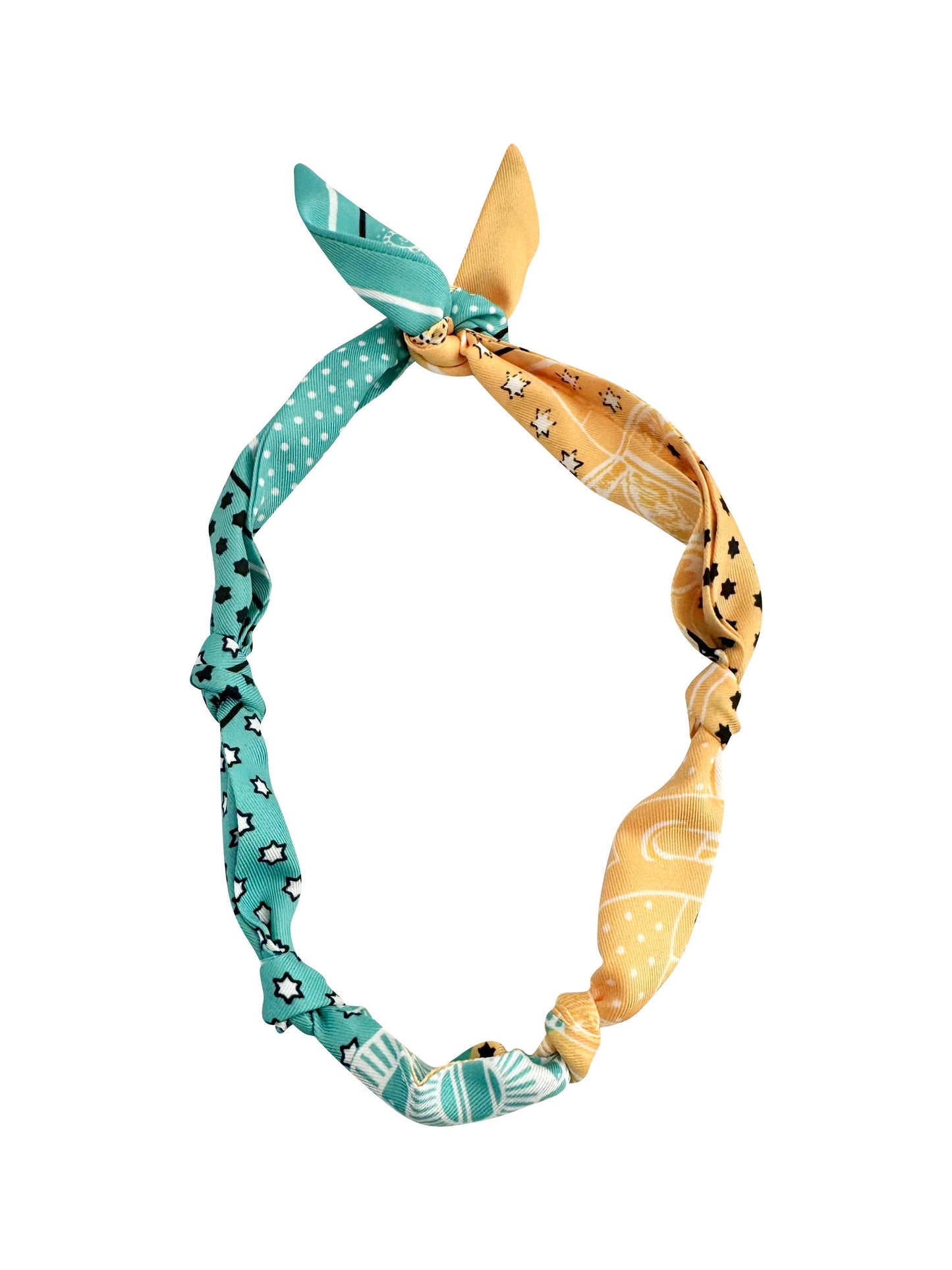 Knotted Carley Teal and Yellow Bandana Scarf Necklace