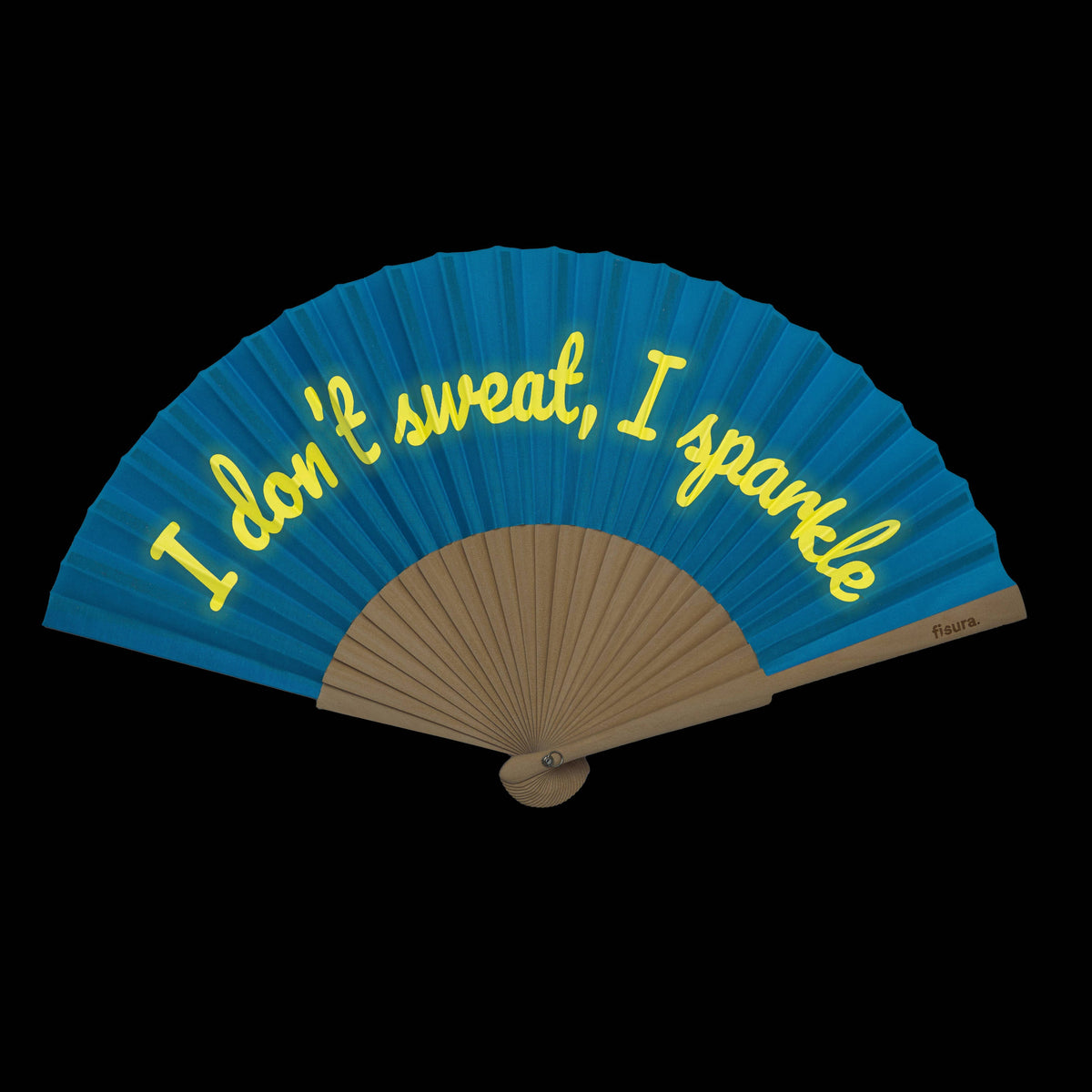 Hand fan "I Don't Sweat I Sparkle" Blue - Glows in the Dark