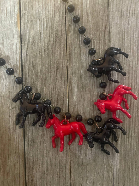 Red & Black Pony Necklace-Equestrian/Western/Whimsical 