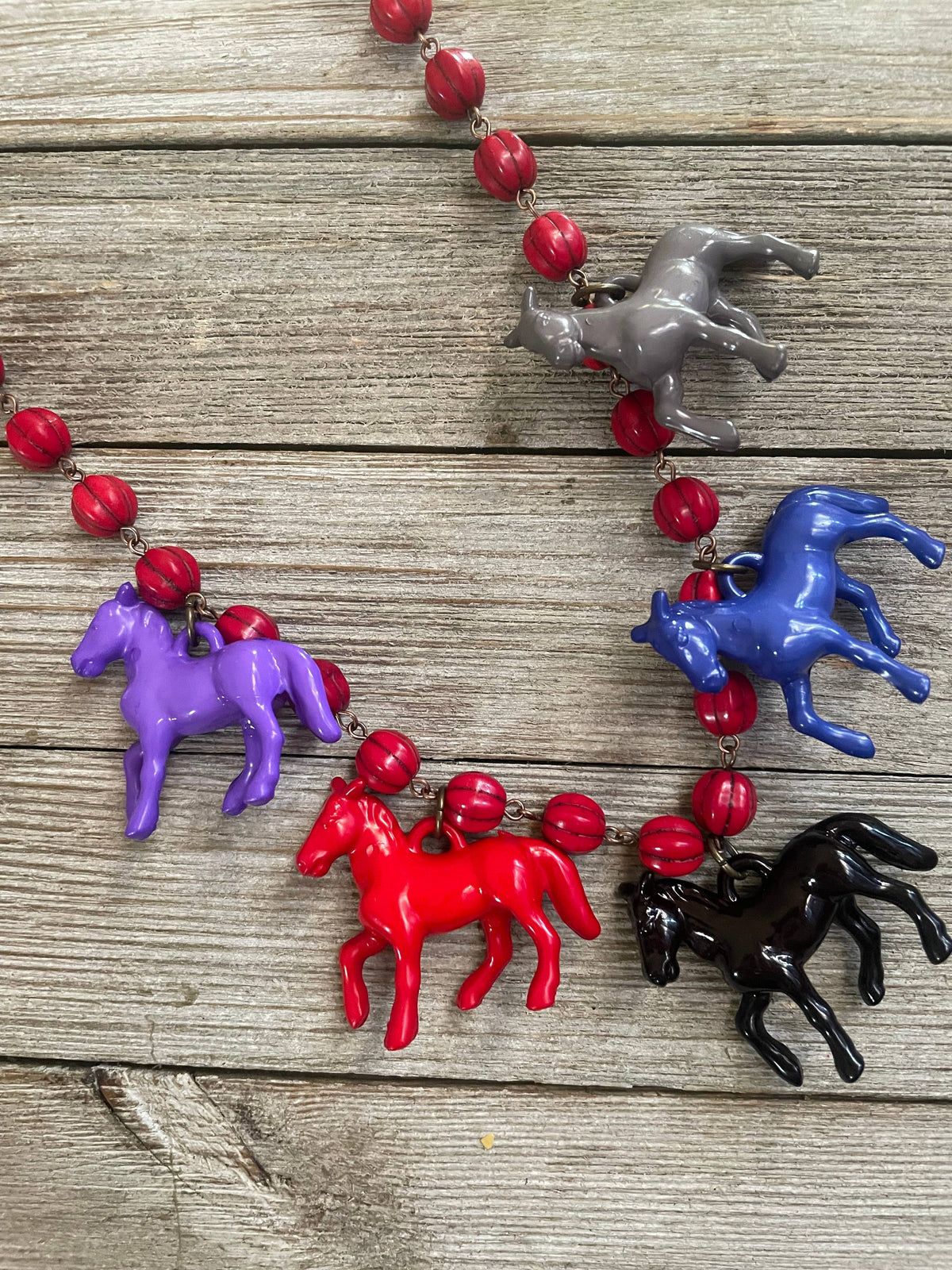 Pony Horse Club Necklace on Red Beads