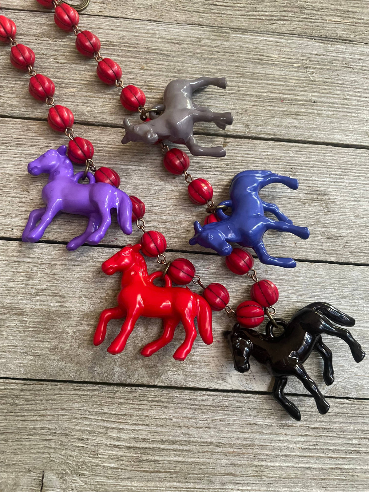 Pony Horse Club Necklace on Red Beads