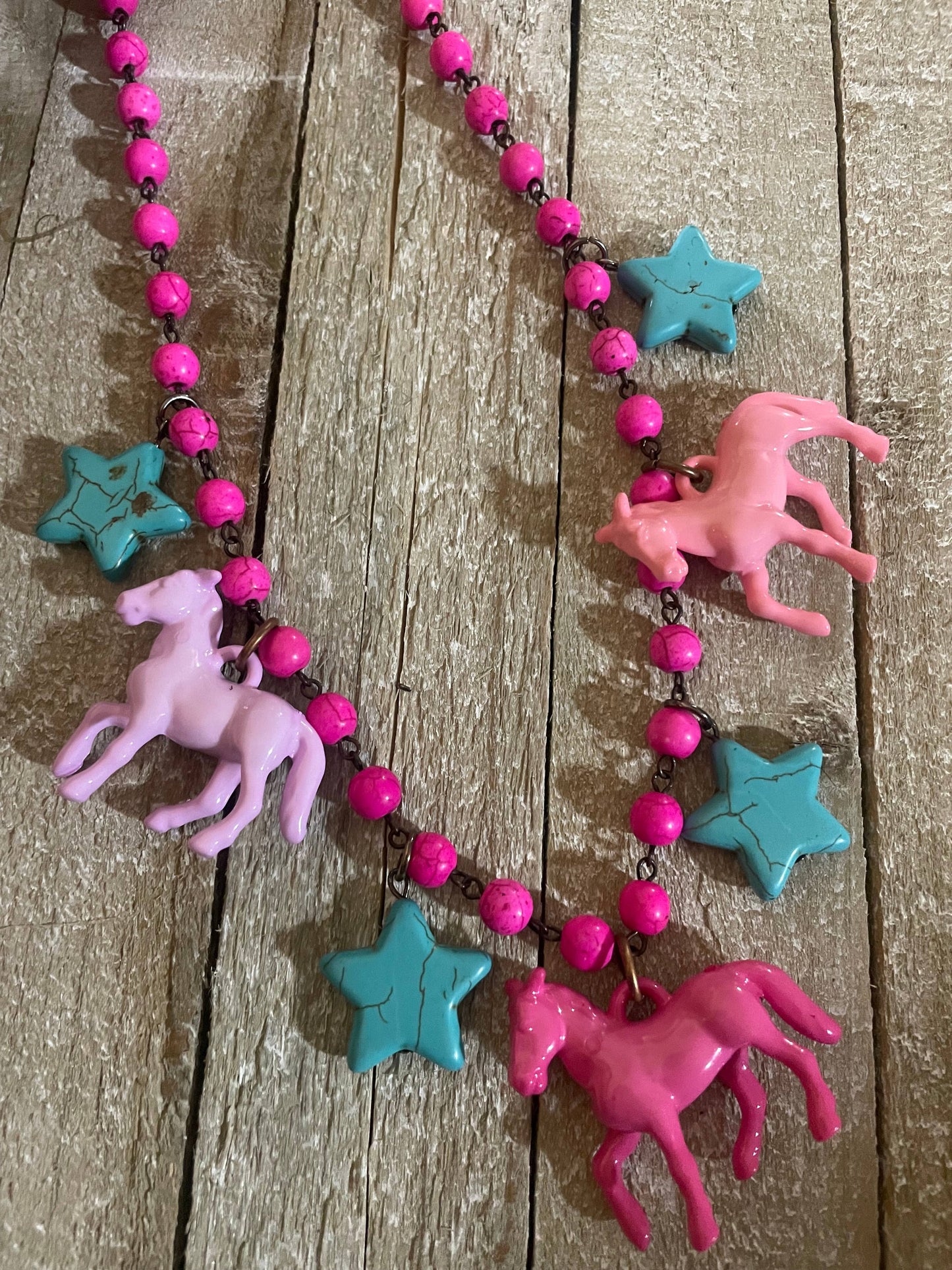 Pink Ponies & Stars Necklace 