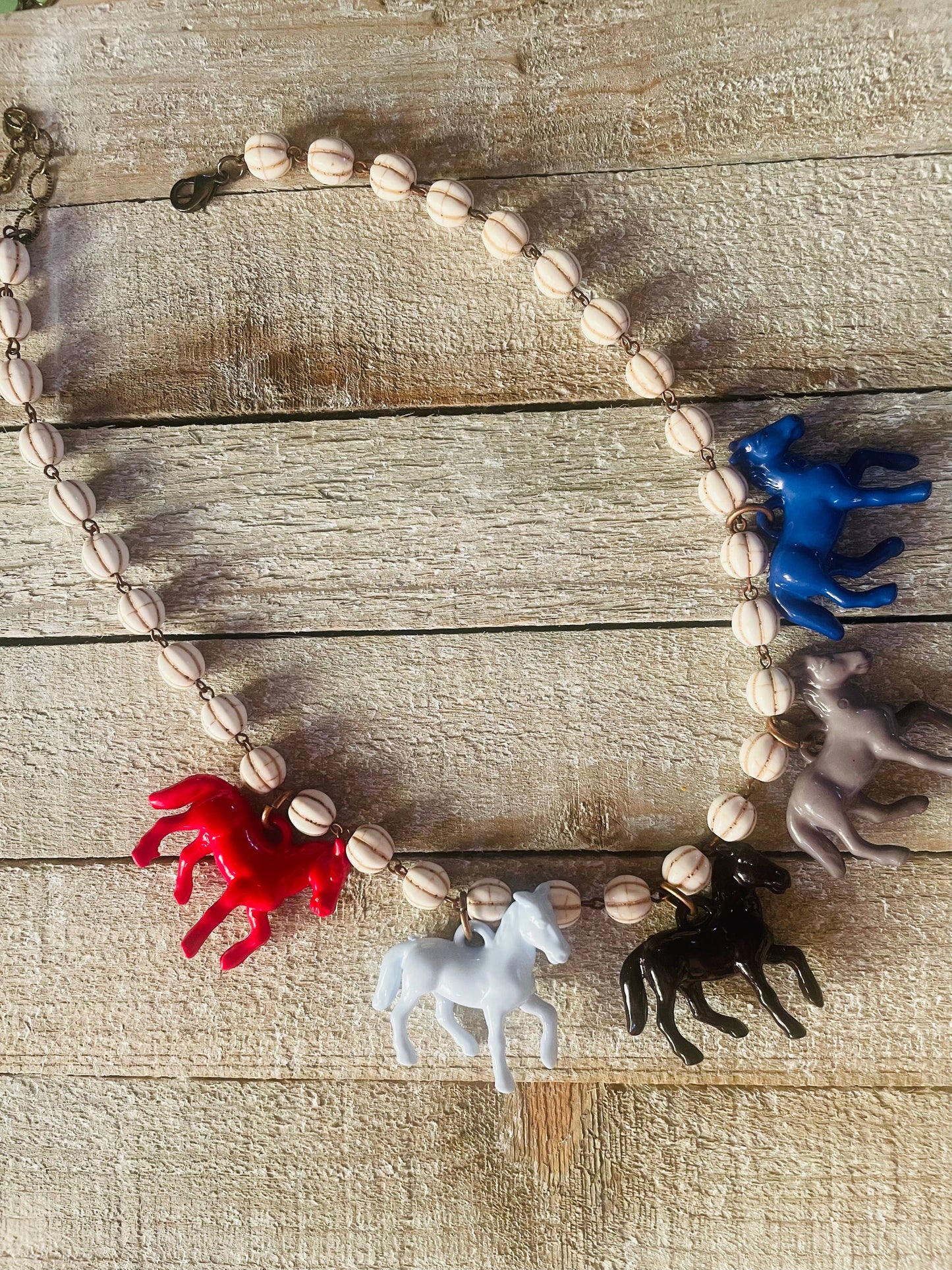 Pony Horse Club Necklace on Cream Beads 