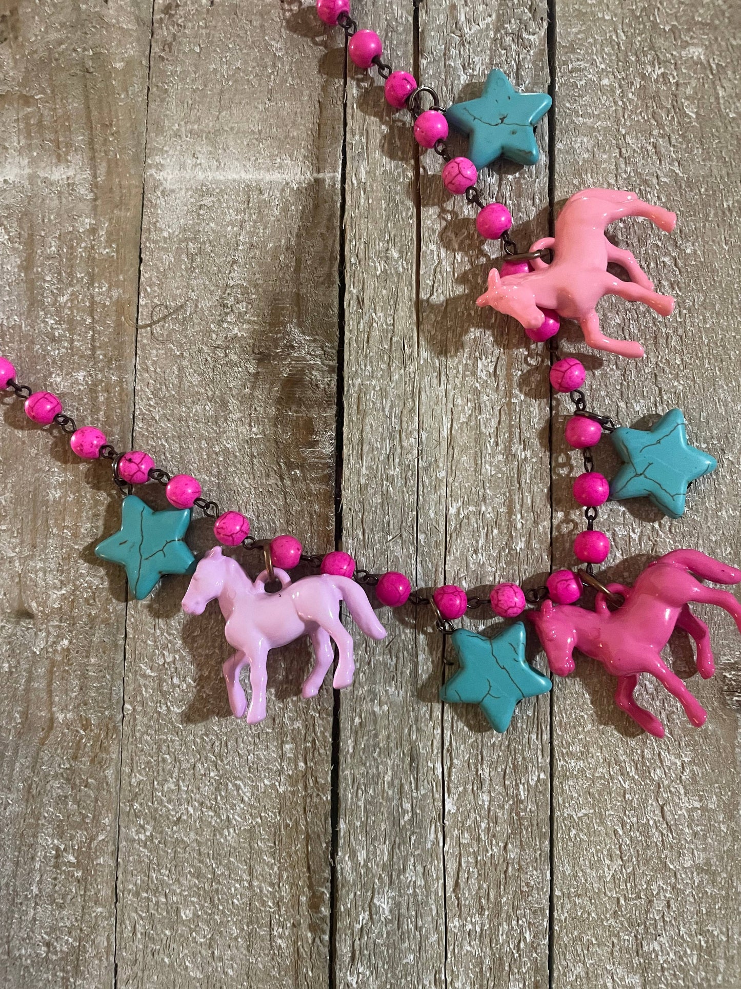 Pink Ponies & Stars Necklace 