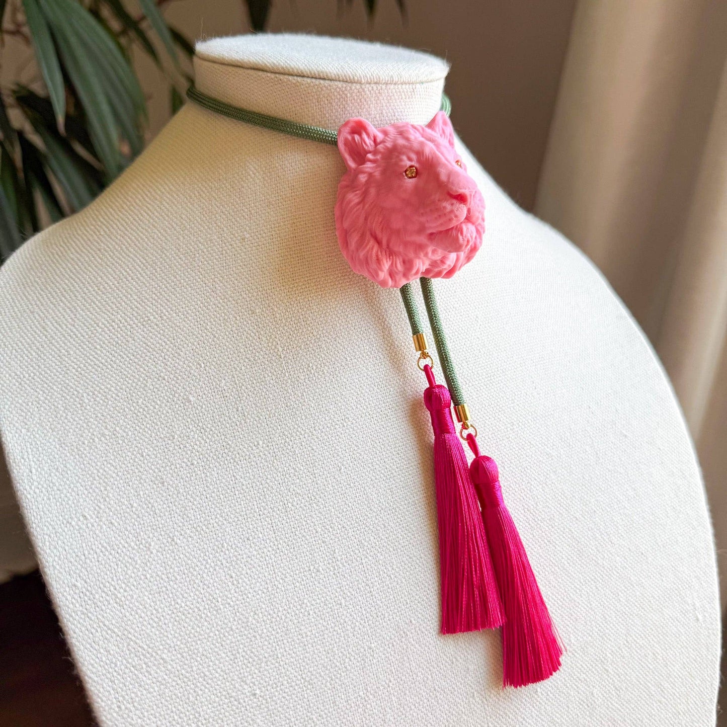 Tiger Bolo Bubblegum Pink with Olive & Fuchsia