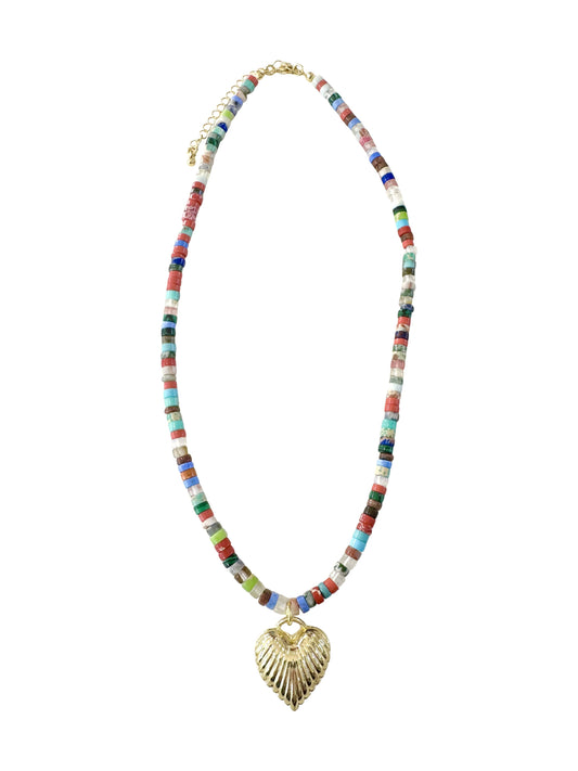 Dina Beaded Heart Charm Necklace