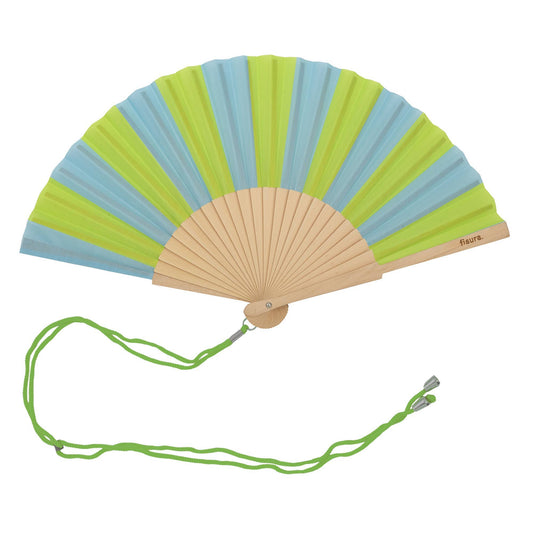 Hand fan lime and blue stripes