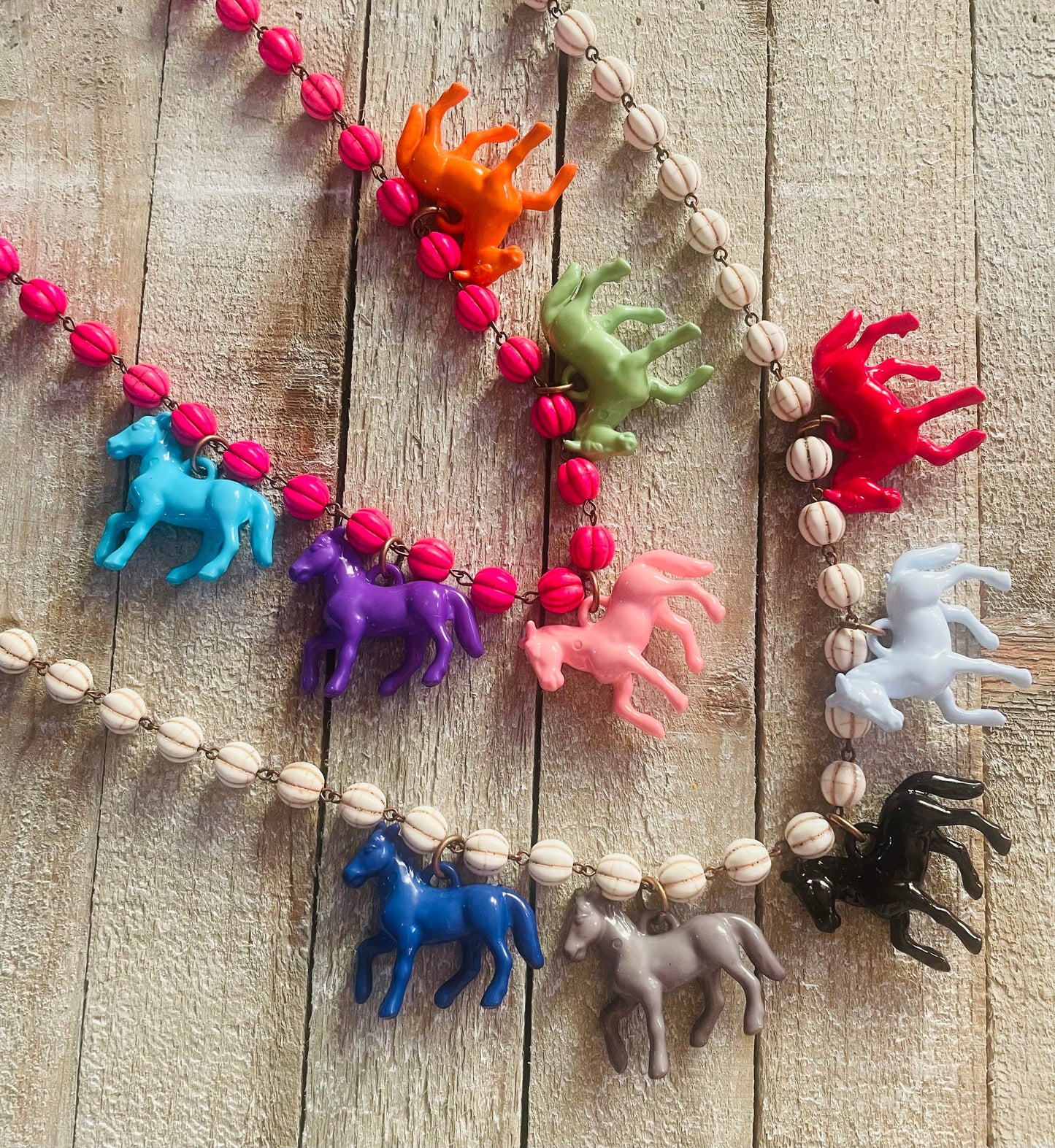 Pony Horse Club Necklace on Pink Beads