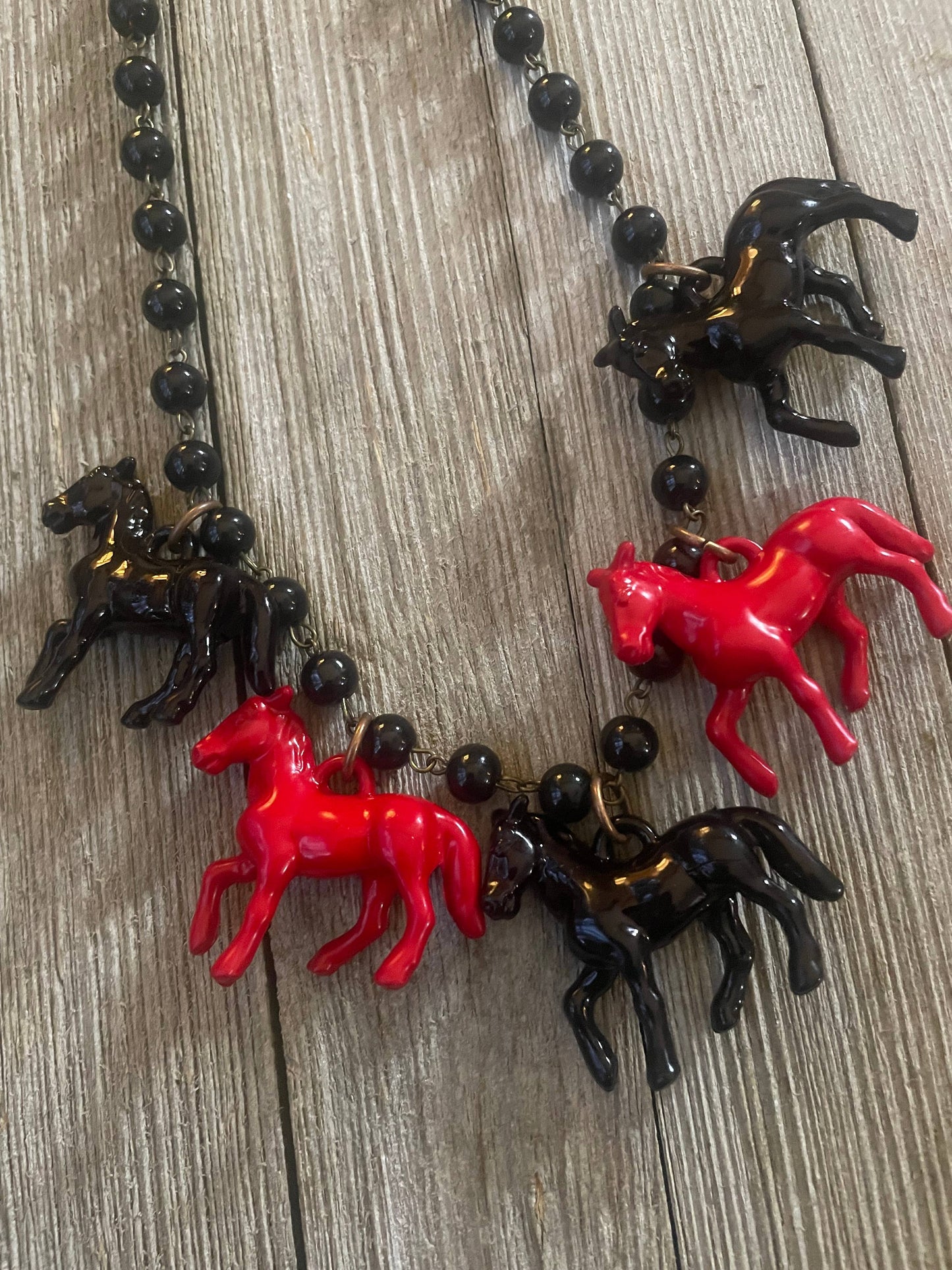 Red & Black Pony Necklace-Equestrian/Western/Whimsical 