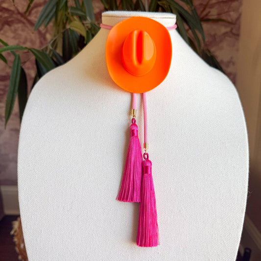 Cowboy Hat Bolo Burnt Orange with Bubblegum Pink & Fuchsia