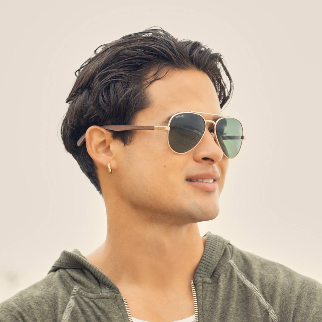 BP10364 - Mav - Gold / Walnut Wood / Grey Green Polarized