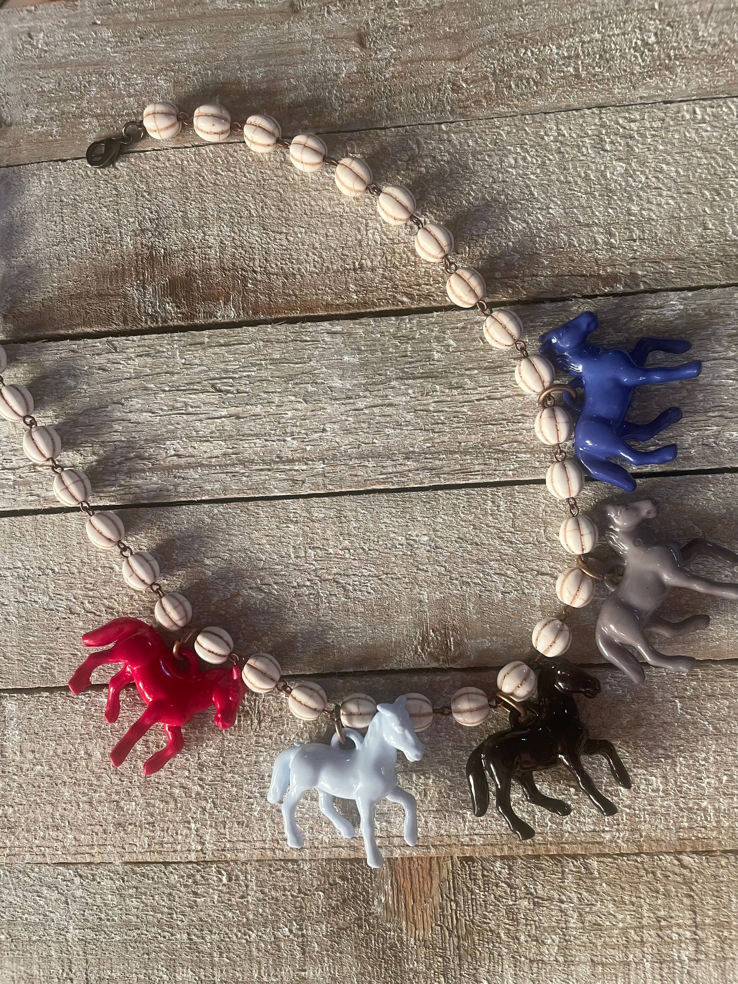 Pony Horse Club Necklace on Cream Beads 