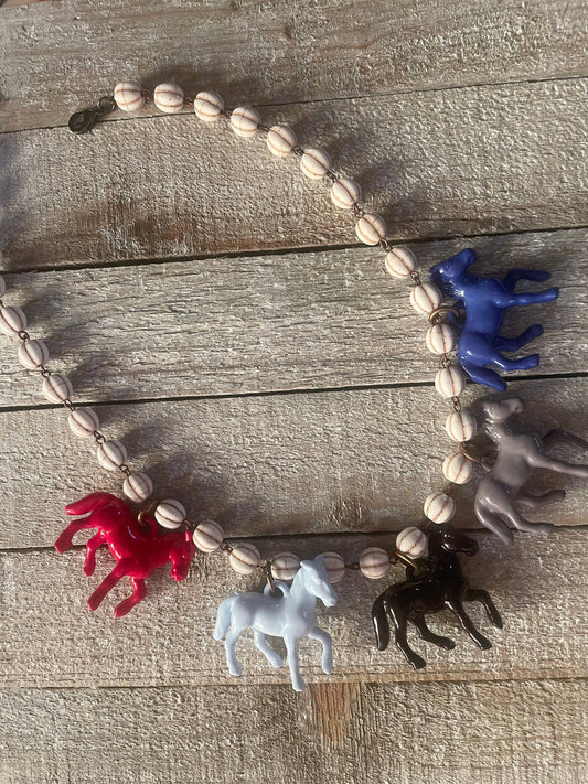 Pony Horse Club Necklace on Cream Beads 