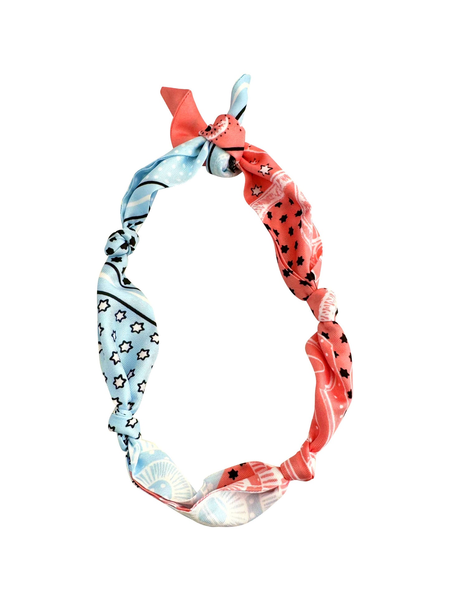 Knotted Carley Light Blue and Red Bandana Scarf Necklace