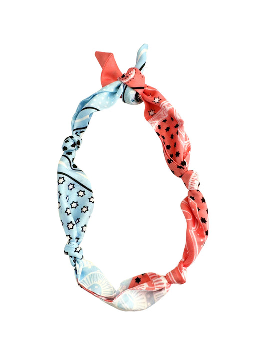 Knotted Carley Light Blue and Red Bandana Scarf Necklace