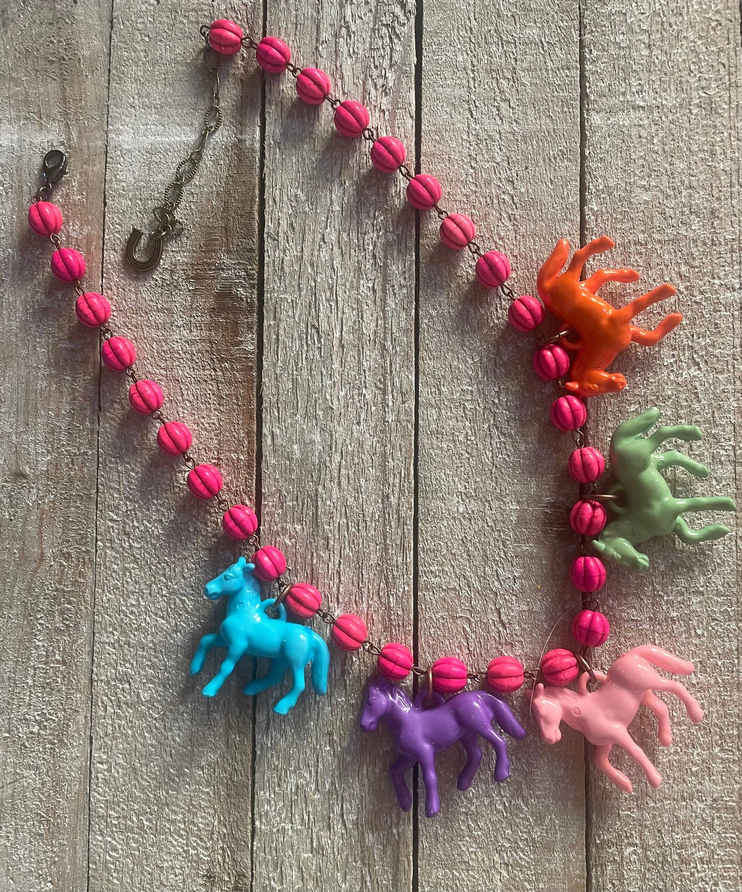 Pony Horse Club Necklace on Pink Beads